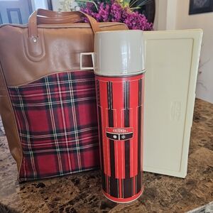 Tartan Plaid THERMOS Lunch Box PICNIC SET Canvas King Seeley VINTAGE 1971